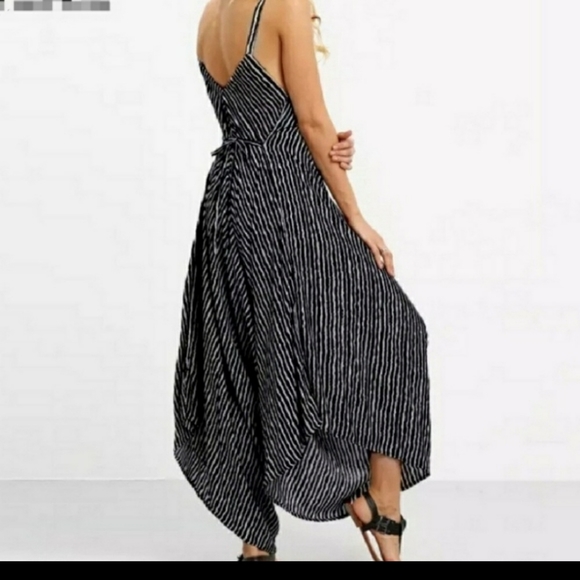 Harem Black and White Stripe Jumpsuit Dress - Picture 3 of 7